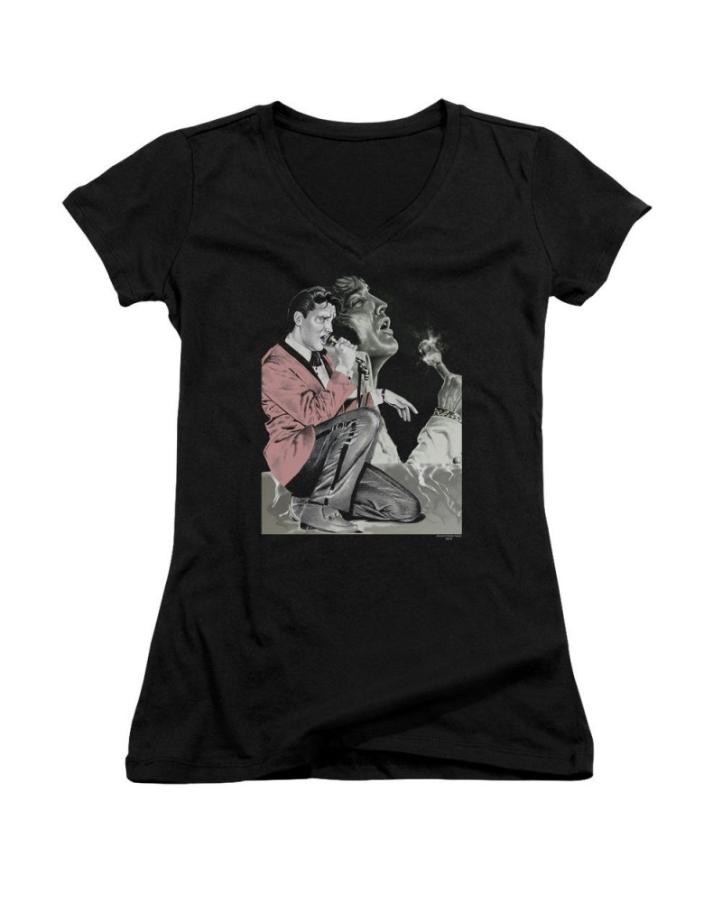 Elvis Presley Junior's V-Neck Shirt | ROCK N ROLL SMOKE Junior's Tee $9.00 Shirts