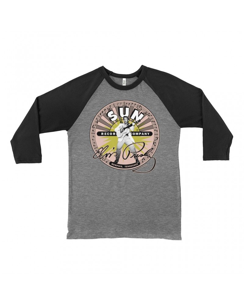 Elvis Presley Sun Records 3/4 Sleeve Baseball Tee | SIgnature With Burst Sun Records Shirt $11.08 Shirts