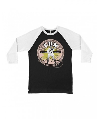 Elvis Presley Sun Records 3/4 Sleeve Baseball Tee | SIgnature With Burst Sun Records Shirt $11.08 Shirts