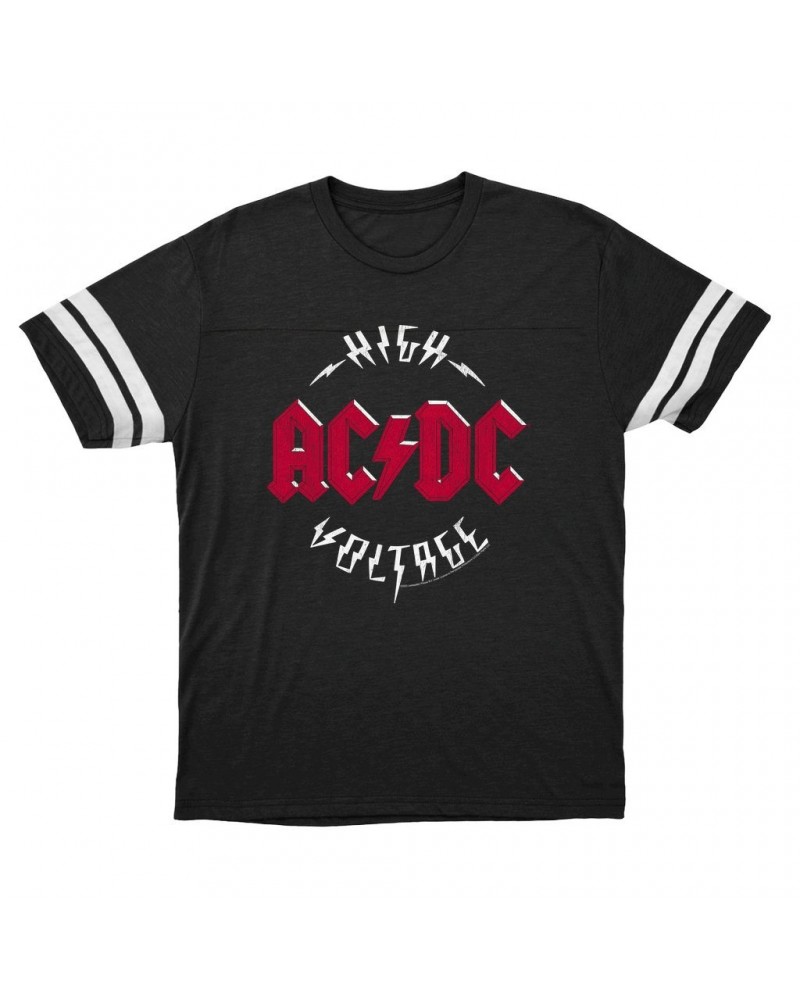 AC/DC T-Shirt | High Voltage Red Logo Distressed Football Shirt $10.54 Shirts