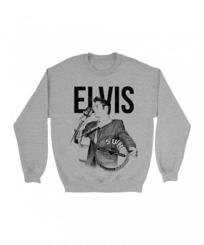 Elvis Presley Sun Records Sweatshirt | Solo Live Black Distressed Sun Records Sweatshirt $16.08 Sweatshirts