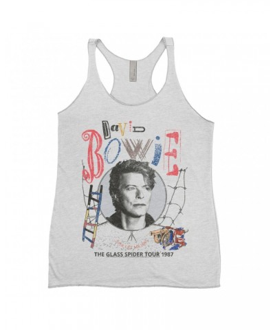 David Bowie Ladies' Tank Top | Never Let Me Down The Glass Spider Tour 1987 Distressed Shirt $8.97 Shirts