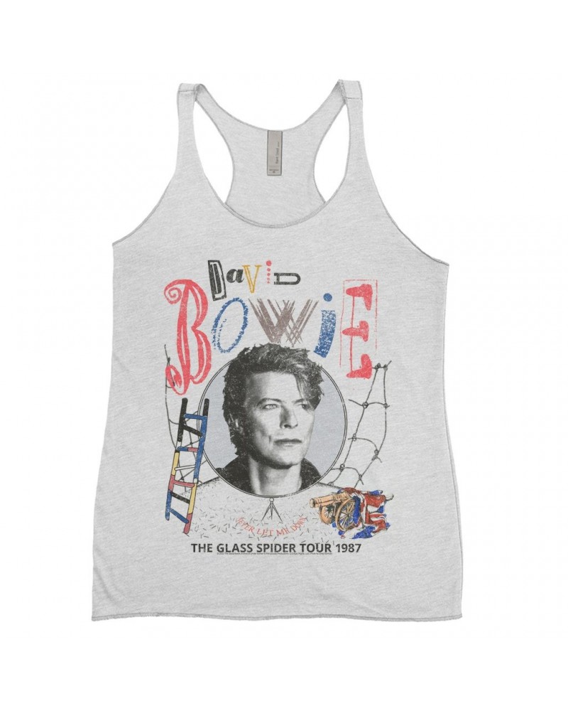 David Bowie Ladies' Tank Top | Never Let Me Down The Glass Spider Tour 1987 Distressed Shirt $8.97 Shirts