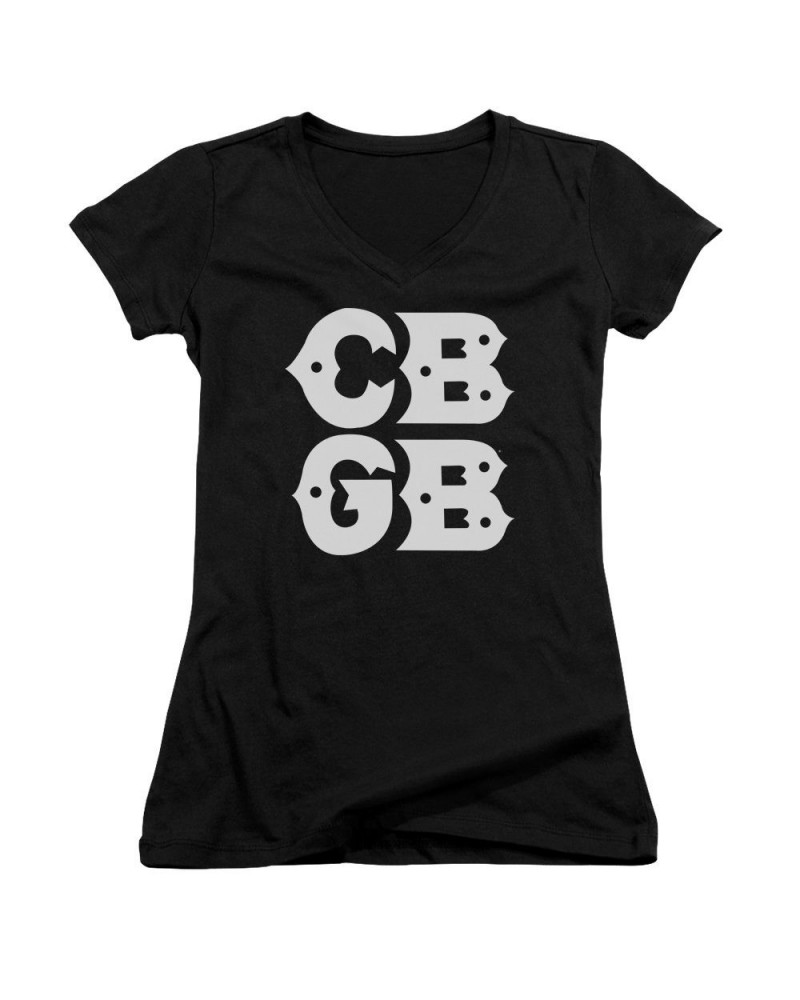 Cbgb Junior's V-Neck Shirt | STACKED LOGO Junior's Tee $6.20 Shirts