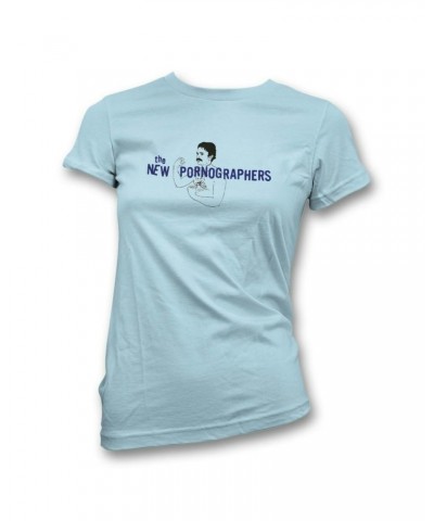 The New Pornographers Mustache Man Blue T-Shirt - Women's $6.80 Shirts