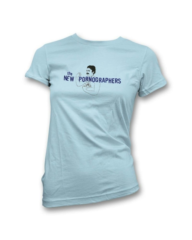 The New Pornographers Mustache Man Blue T-Shirt - Women's $6.80 Shirts