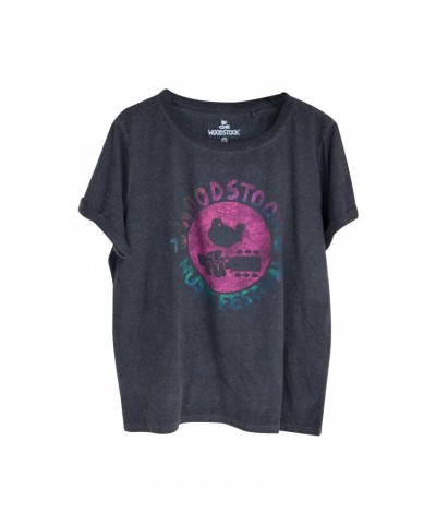 Woodstock Distressed Logo Ladies Grey Scoop Neck T-Shirt $12.50 Shirts