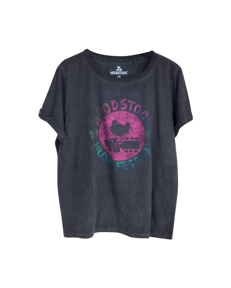 Woodstock Distressed Logo Ladies Grey Scoop Neck T-Shirt $12.50 Shirts