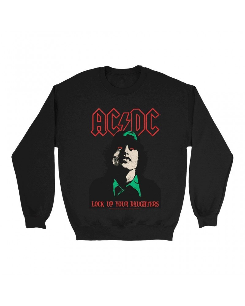 AC/DC Sweatshirt | Lock Up Your Daughters Seeing Red Distressed Sweatshirt $16.43 Sweatshirts