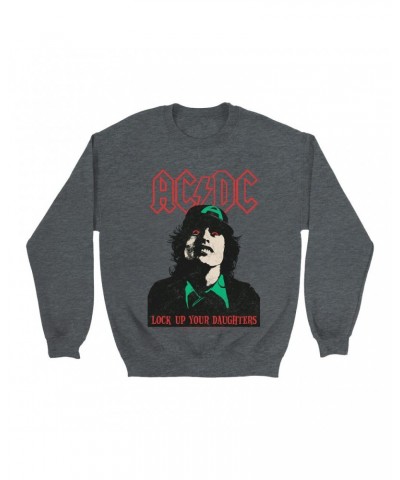 AC/DC Sweatshirt | Lock Up Your Daughters Seeing Red Distressed Sweatshirt $16.43 Sweatshirts