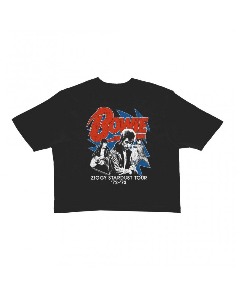 David Bowie Ladies' Crop Tee | Diamond Dogs Tour 1974 Distressed Crop T-shirt $10.24 Shirts