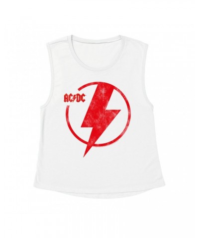 AC/DC Ladies' Muscle Tank Top | Logo Lightning Bolt Red Distressed Shirt $14.17 Shirts