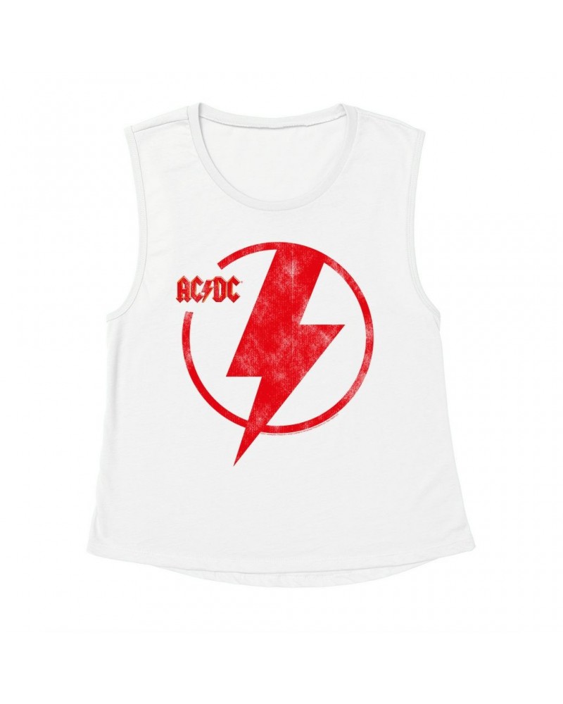 AC/DC Ladies' Muscle Tank Top | Logo Lightning Bolt Red Distressed Shirt $14.17 Shirts