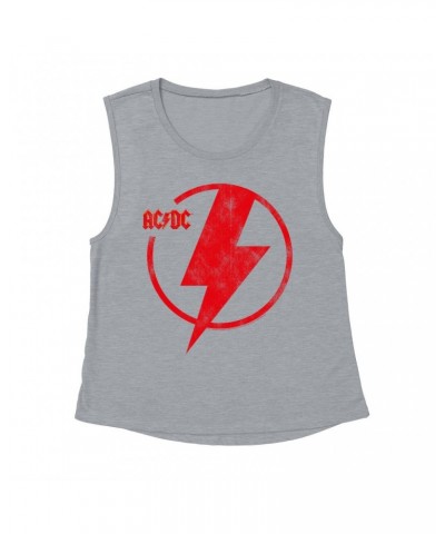 AC/DC Ladies' Muscle Tank Top | Logo Lightning Bolt Red Distressed Shirt $14.17 Shirts