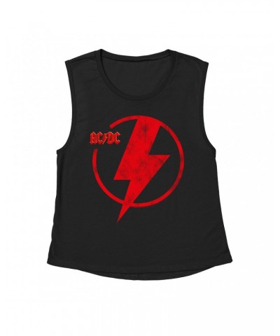 AC/DC Ladies' Muscle Tank Top | Logo Lightning Bolt Red Distressed Shirt $14.17 Shirts