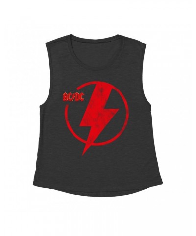 AC/DC Ladies' Muscle Tank Top | Logo Lightning Bolt Red Distressed Shirt $14.17 Shirts