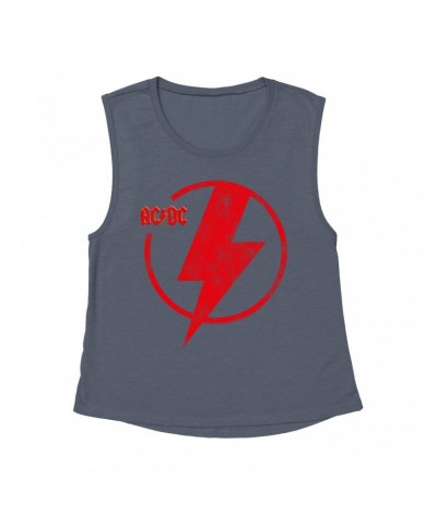 AC/DC Ladies' Muscle Tank Top | Logo Lightning Bolt Red Distressed Shirt $14.17 Shirts