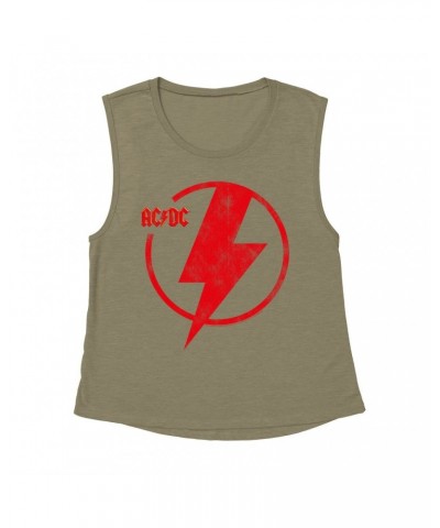 AC/DC Ladies' Muscle Tank Top | Logo Lightning Bolt Red Distressed Shirt $14.17 Shirts