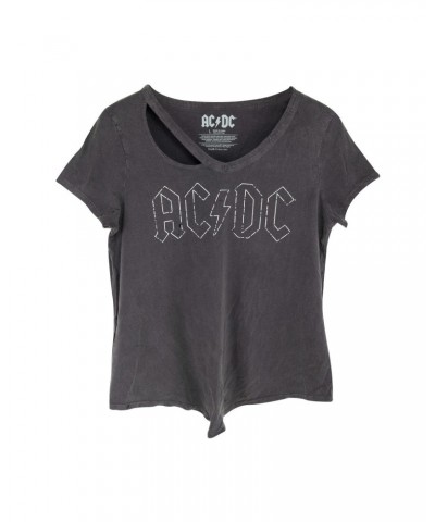 AC/DC Grey Logo Outline Cut Out Neck Ladies T-Shirt $5.40 Shirts