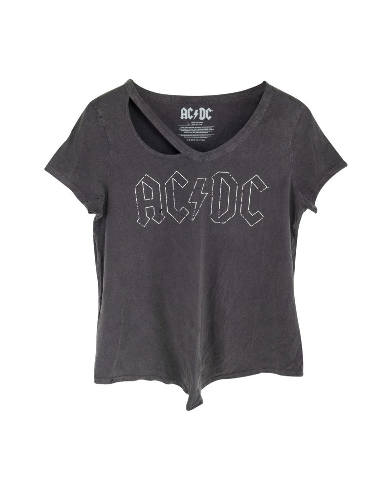 AC/DC Grey Logo Outline Cut Out Neck Ladies T-Shirt $5.40 Shirts