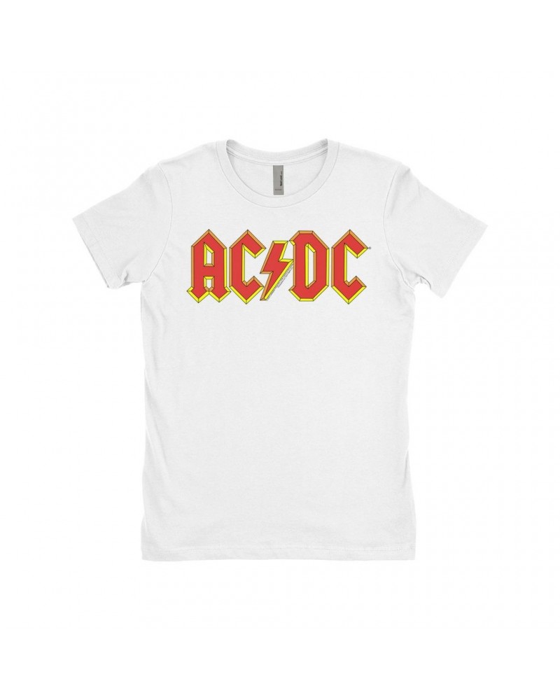 AC/DC Ladies' Boyfriend T-Shirt | Classic Red Yellow Logo Shirt $8.98 Shirts