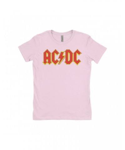 AC/DC Ladies' Boyfriend T-Shirt | Classic Red Yellow Logo Shirt $8.98 Shirts