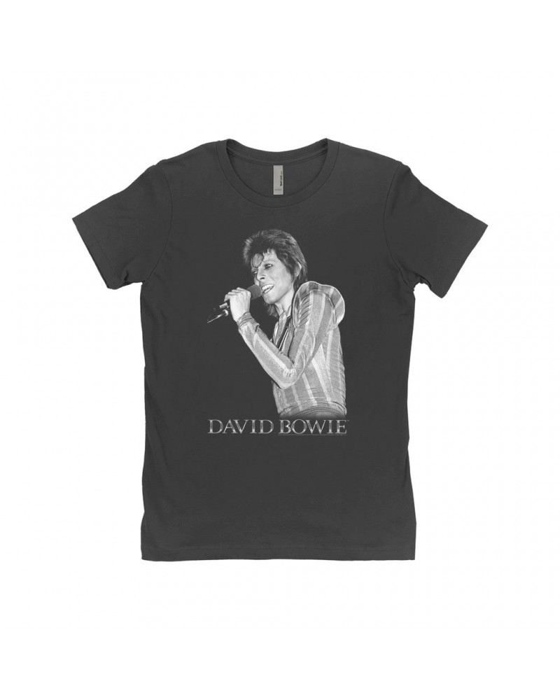 David Bowie Ladies' Boyfriend T-Shirt | Ziggy Stardust On Stage Singing Shirt $11.23 Shirts